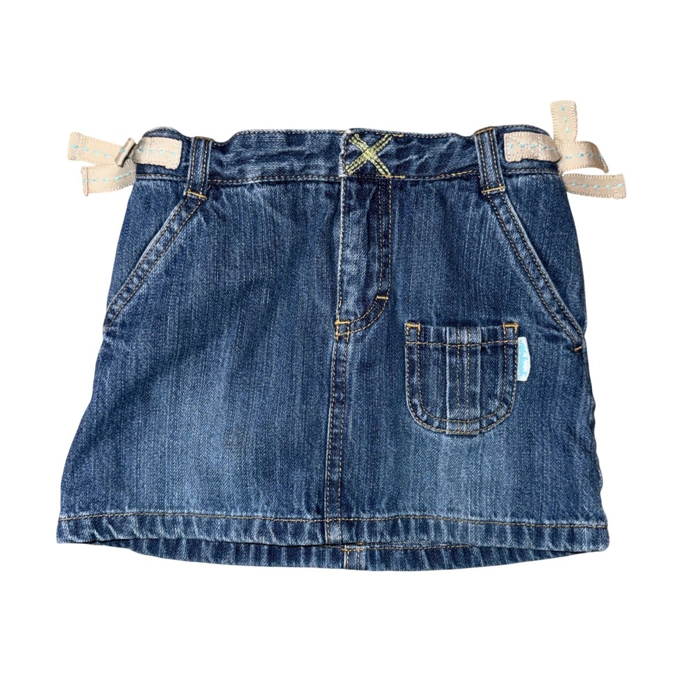 vintage OshKosh Denim Skirt 4T Blue Adjustable Waist Canvas Bows - Picture 1 of 4